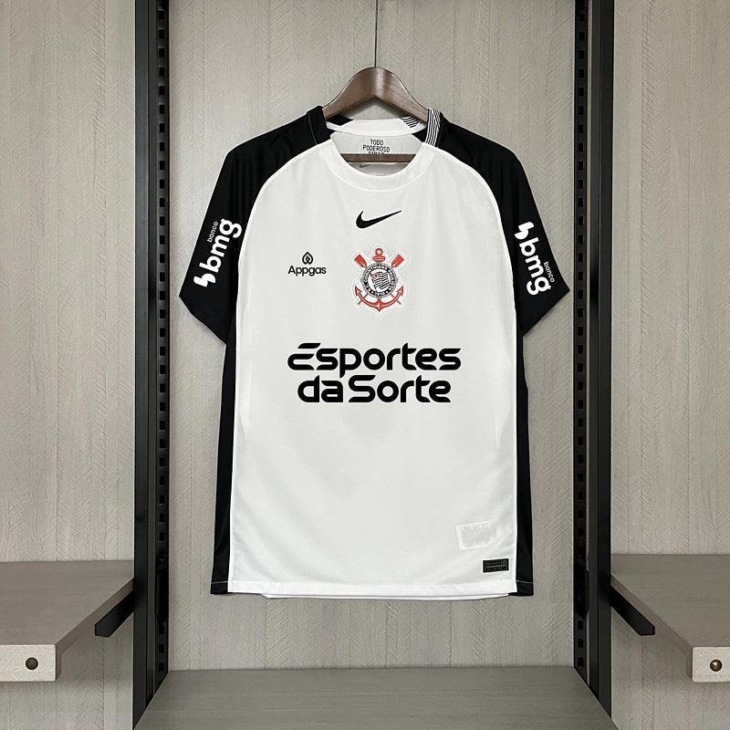 Camisa Corinthians I Home Com Patrocinios Nike 25/26 Torcedor Masculina Branca